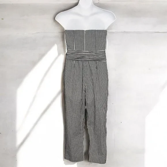Amanda Uprichard Cherri Jane Jumpsuit Strapless Belted Black Gingham Large NWT - Picture 8 of 12